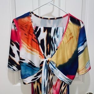 Sexy 2 Piece Set Leopard Jumpsuit Elegant V Neck Short Bell Sleeve Flowy